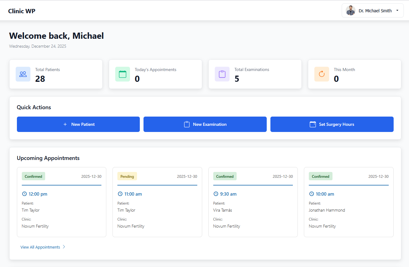 ClinicWP Doctor Dashboard